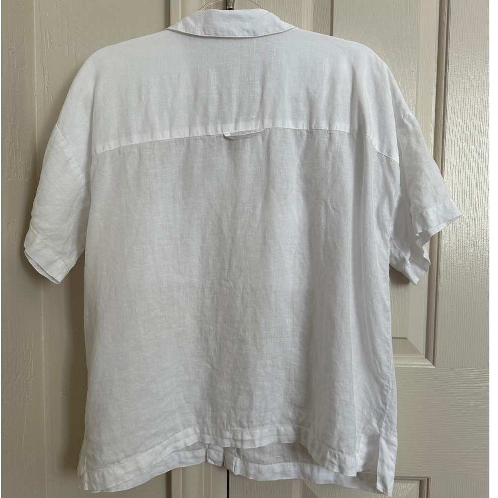 Eileen Fisher 100% Organic Linen White Button Down Shirt Short Sleeve M - Picture 3 of 5